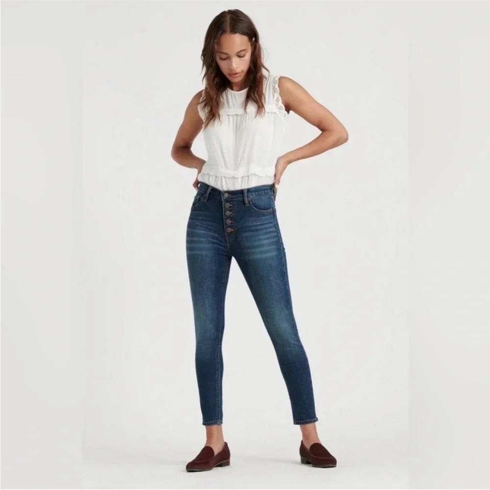 Lucky Brand High Rise Crop Bridgette Skinny Blue Jeans‎ exposed button fly 2/26